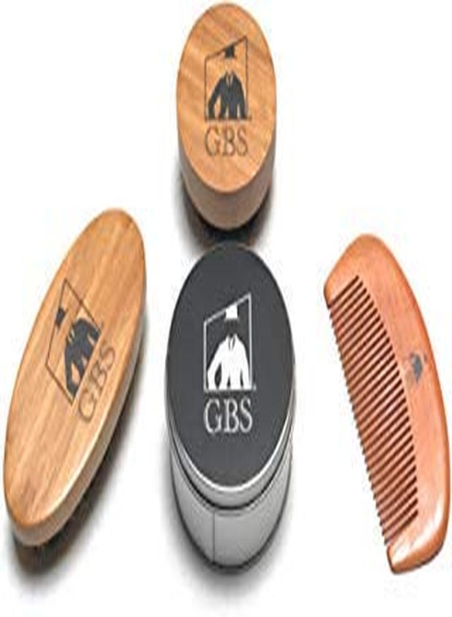G.B.S Men's Premium Beard Kit, Oval Wood Handle Boar Bristle Brush, Beard Comb, Round Compact Wood Synthetic Nylon Bristles Tame & Soften Risk Free Exfoliate Organic